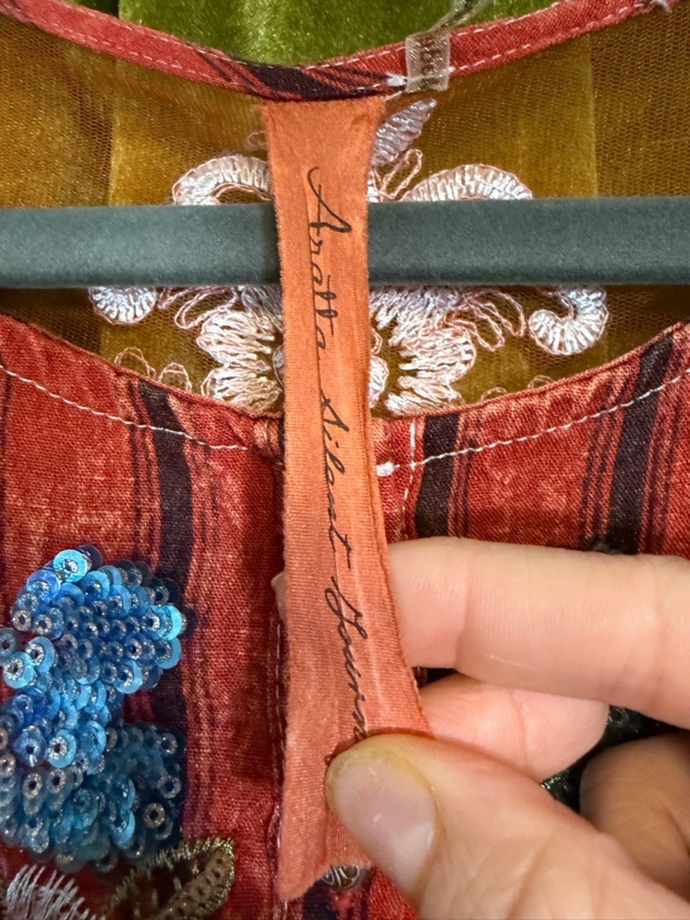 Aratta Silent Journey Rust-Striped Embroidered Floral Lace Midi Maxi Dress L - Picture 3 of 9